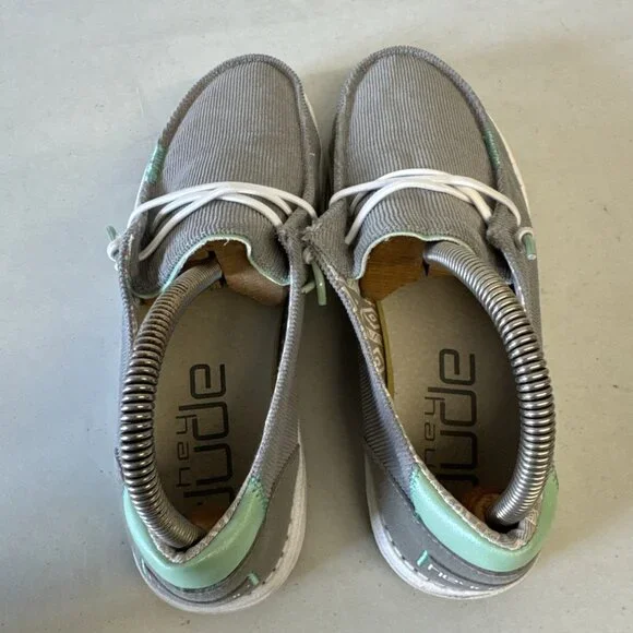 Hey Dude Wendy Corduroy Womens Size 8 Glacier Gray Teal Athletic Slip On Shoes - Picture 5 of 7